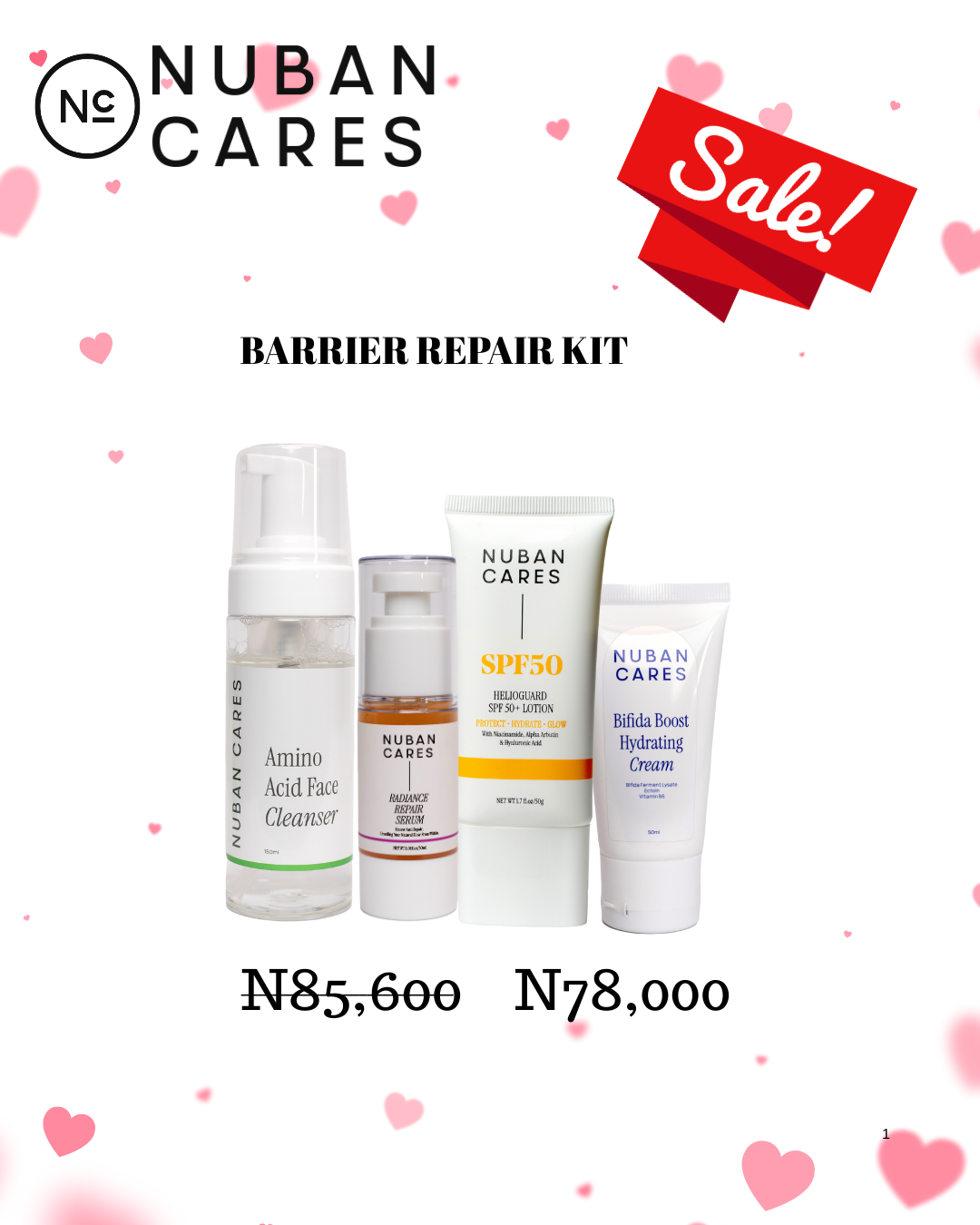 Nuban Cares barrier repair kit with products and sale label on a white background